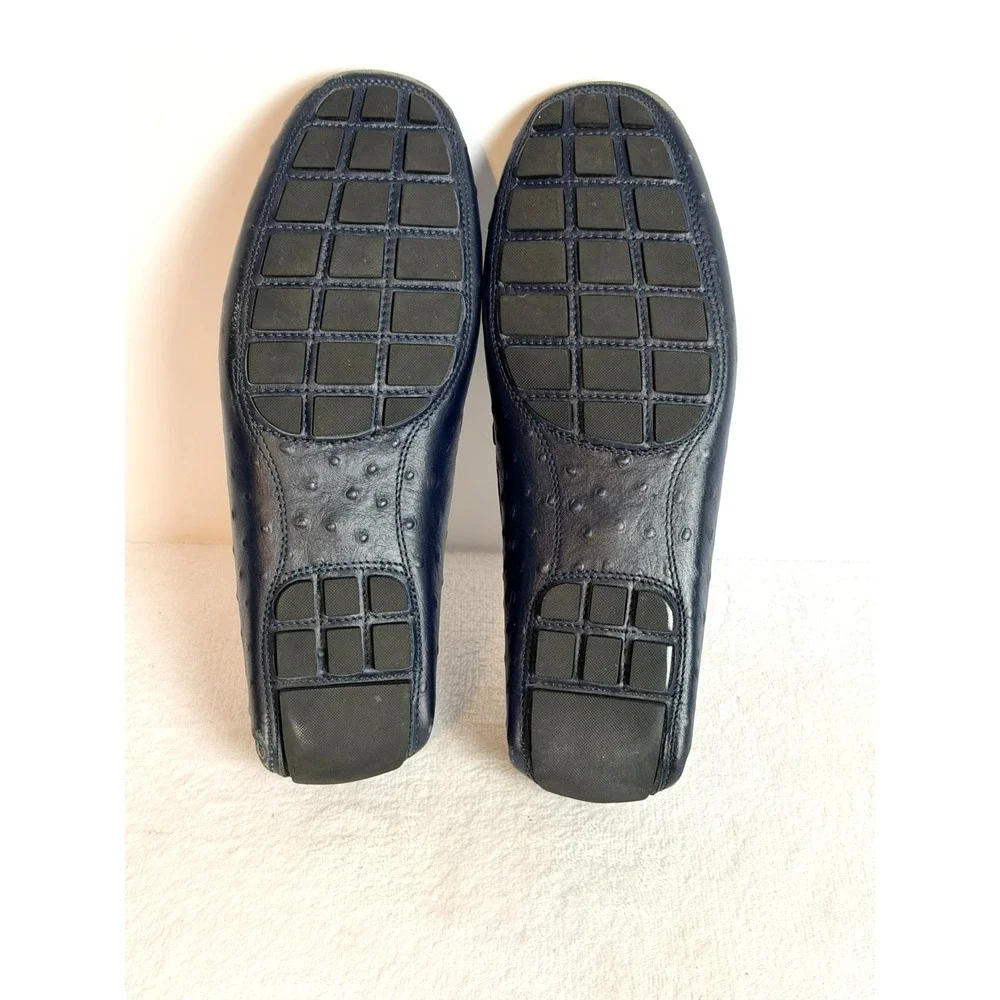 Jon Somen Prive Ostrich Print Leather Driving Loafers Navy Men's 42